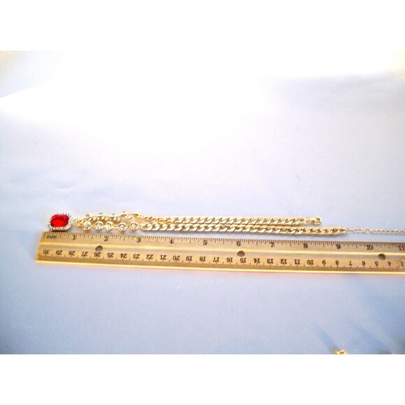 Red rhinestone pendent 3pc necklace set,wedding MOB prom party formal necklace - Picture 6 of 6